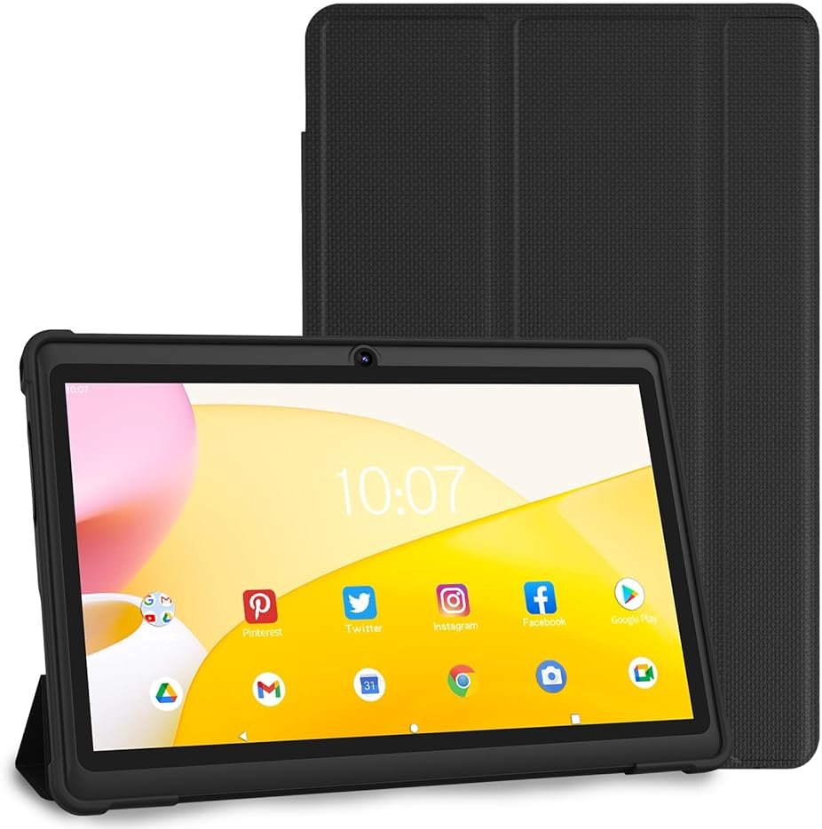 NEWISION 7 Inch Tablet with Case, Quad Core Android Tablets, 4GB RAM 32GB ROM 512GB Expand, 1024x600 IPS HD Display, 3500mAh,Dual Camera, USB C Tablet PC (Black) - Product Image