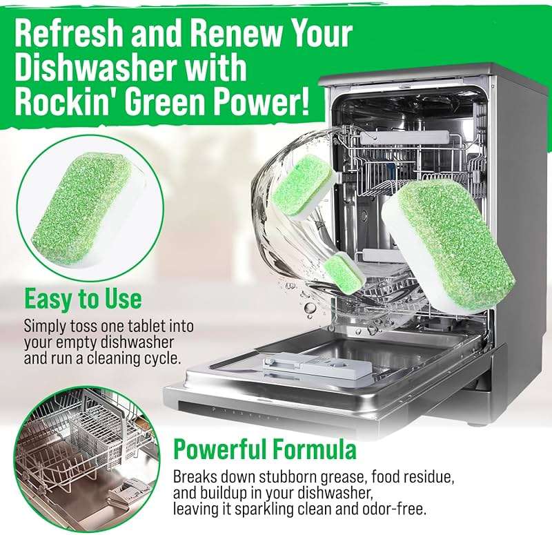 Rockin' Green Deep Cleaning and Deodorizing Tablets for Dishwashers, Washing Machines, and Garbage Disposals, Removes Odor and Residue (Dishwasher Cleaning Tablets, 8 Pack) - Image 2
