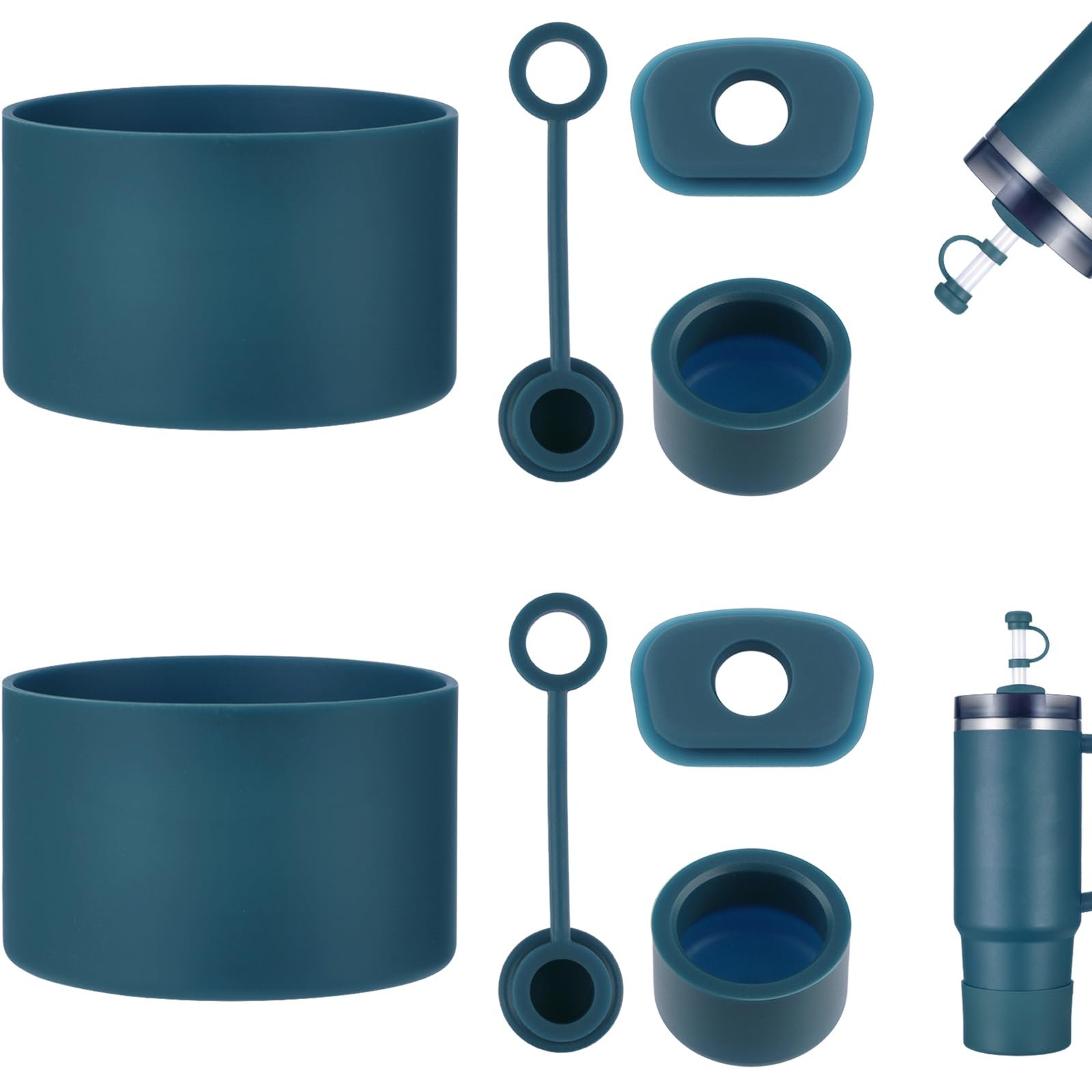 HYZ 8 Piece Accessories for Stanley Cup, Silicone Spill Proof Stopper Set and Protective Boot Including Straw Cover Cap for Stanley H2.0 20oz 30oz 40oz Tumbler, Blue Spruce - Product Image