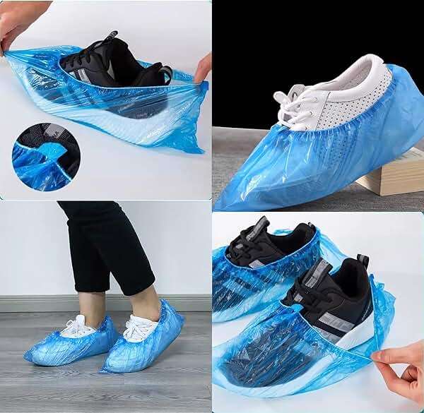 100 Pack Shoe Covers Disposable Non Slip, Premium Waterproof and Recyclable Shoe Booties Covers for Indoors, Fits Up To 9 US Men and 11 US Women Size, 50 Pairs Elastic Caps Plastic Shoe Covers - Image 2