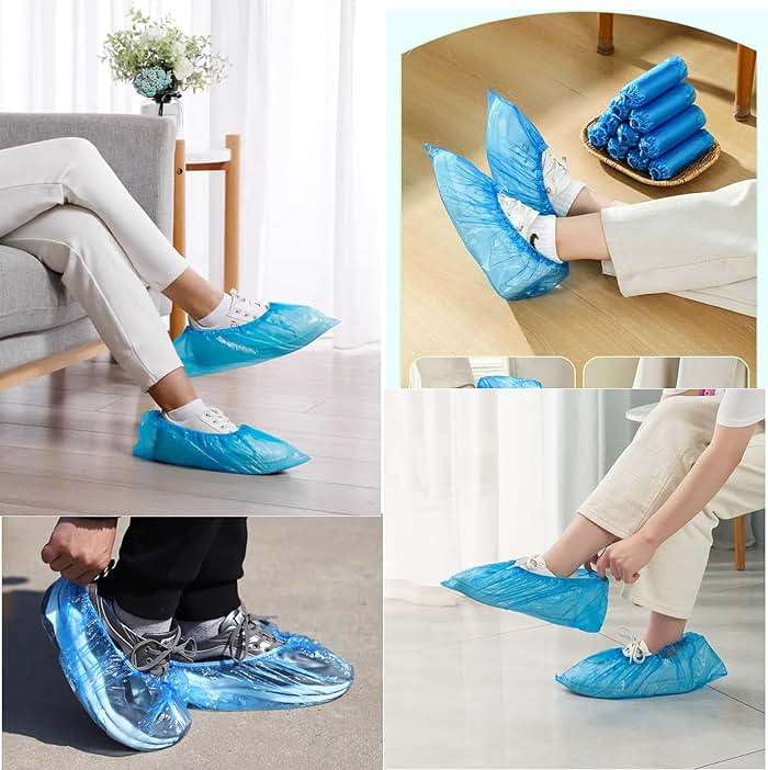100 Pack Shoe Covers Disposable Non Slip, Premium Waterproof and Recyclable Shoe Booties Covers for Indoors, Fits Up To 9 US Men and 11 US Women Size, 50 Pairs Elastic Caps Plastic Shoe Covers - Image 3