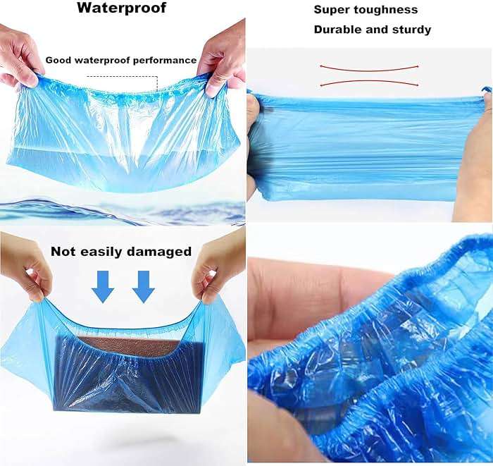 100 Pack Shoe Covers Disposable Non Slip, Premium Waterproof and Recyclable Shoe Booties Covers for Indoors, Fits Up To 9 US Men and 11 US Women Size, 50 Pairs Elastic Caps Plastic Shoe Covers - Image 4
