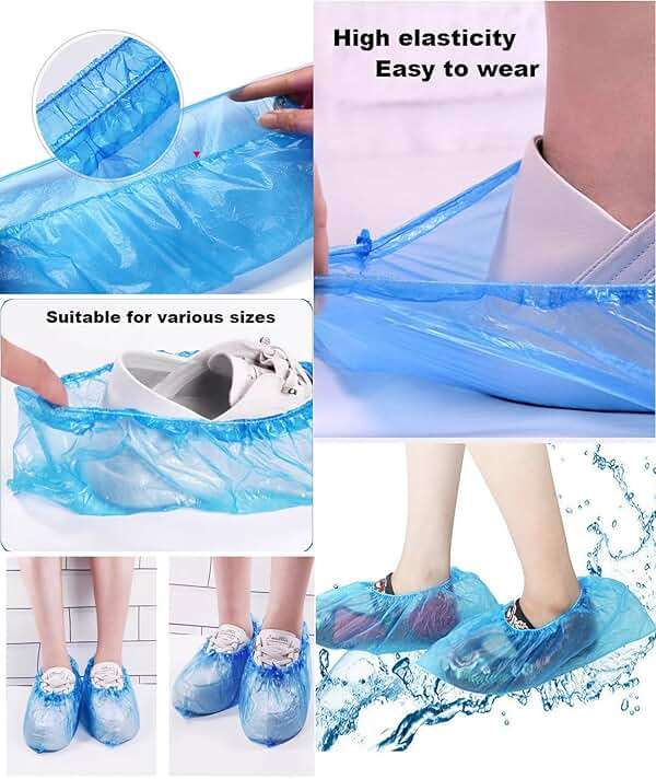 100 Pack Shoe Covers Disposable Non Slip, Premium Waterproof and Recyclable Shoe Booties Covers for Indoors, Fits Up To 9 US Men and 11 US Women Size, 50 Pairs Elastic Caps Plastic Shoe Covers - Image 5