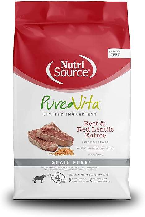 NutriSource Pure Vita Limited Ingredient Grain Free Dry Dog Food, Beef and Red Lentils, 12LB - Image 1
