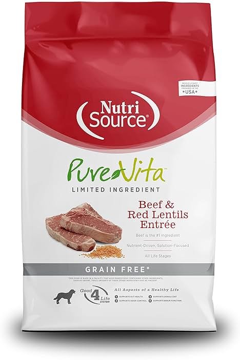 NutriSource Pure Vita Limited Ingredient Grain Free Dry Dog Food, Beef and Red Lentils, 12LB - Product Image