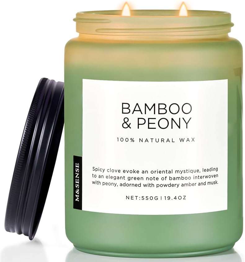 M&SENSE Bamboo Peony Spring Large Candles for Home Scented 19.4oz 110 Hour Long Lasting Burn Natural Organic Soy Candle Gifts for Women, Fresh Smelling Aromatherapy Gifts for Stress Relief - Image 1