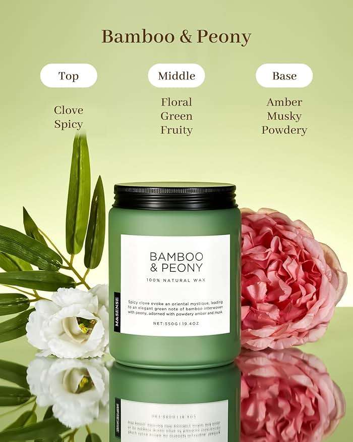 M&SENSE Bamboo Peony Spring Large Candles for Home Scented 19.4oz 110 Hour Long Lasting Burn Natural Organic Soy Candle Gifts for Women, Fresh Smelling Aromatherapy Gifts for Stress Relief - Image 2