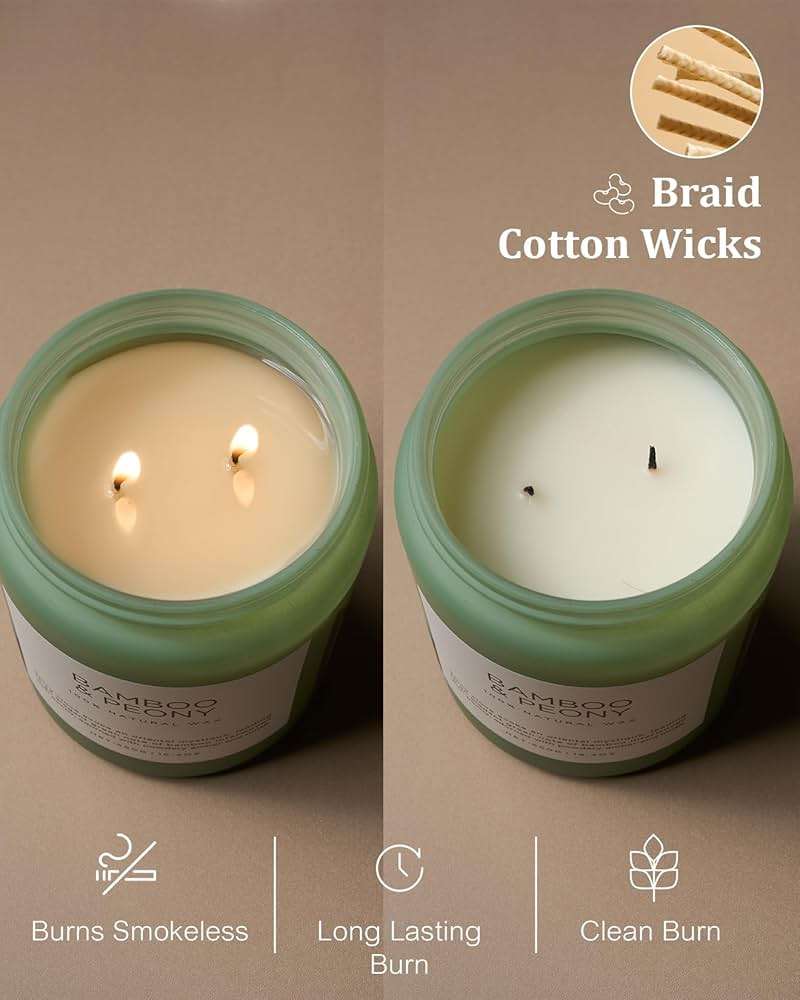 M&SENSE Bamboo Peony Spring Large Candles for Home Scented 19.4oz 110 Hour Long Lasting Burn Natural Organic Soy Candle Gifts for Women, Fresh Smelling Aromatherapy Gifts for Stress Relief - Image 6