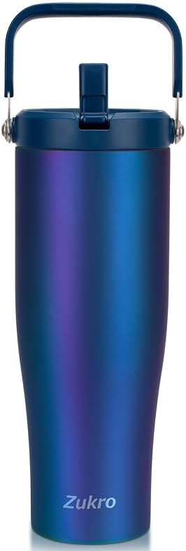Zukro 50 OZ Tumbler With Flip Straw |Triple-Wall Vacuum Insulated Water Jug With Top Handle For Gym Sports Outdoors |Large Leak Proof Stainless Steel Water Bottle, Fit in Cupholder |Cold 34 Hours - Product Image