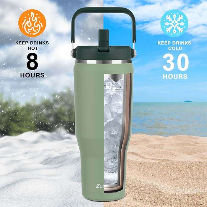 Zukro 50 OZ Tumbler With Flip Straw |Triple-Wall Vacuum Insulated Water Jug With Top Handle For Gym Sports Outdoors |Large Leak Proof Stainless Steel Water Bottle, Fit in Cupholder |Cold 34 Hours - Image 4