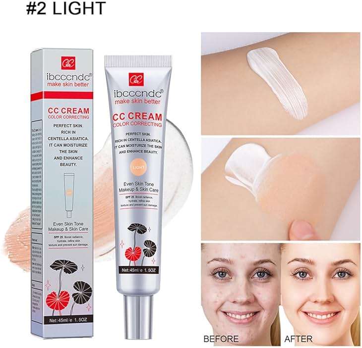 Color Correcting CC Cream with SPF 25, Light, 45 ml | Full-Coverage Foundation, Hydrating Serum, Refine Skin Texture, Avoid Sun Damage - Image 3