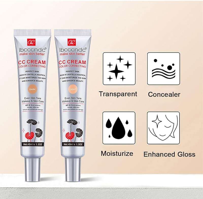 Color Correcting CC Cream with SPF 25, Light, 45 ml | Full-Coverage Foundation, Hydrating Serum, Refine Skin Texture, Avoid Sun Damage - Image 5