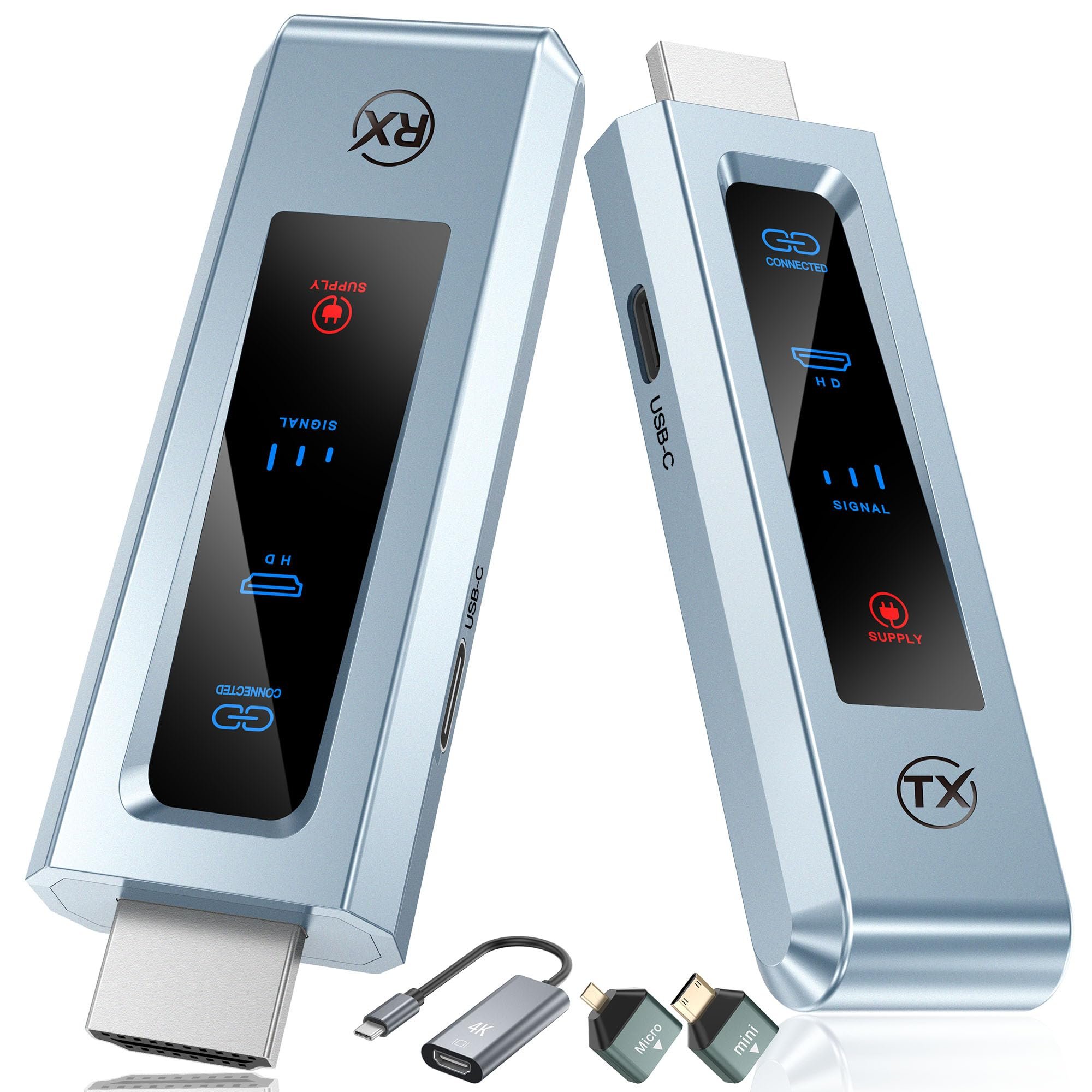 Wireless HDMI Transmitter and Receiver, HD Extender Plug & Play Portable 2.4G/5G with LED Screen Wireless HDMI Kit for Streaming Video and Audio to Monitor from Laptop/PC/TV Box/Projector - Product Image