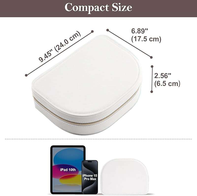 ProCase Travel Size Jewelry Box, Large Portable Seashell-Shaped Jewelry Case, 2 Layer Jewelry Organizer in PU Leather for Women -White - Image 3