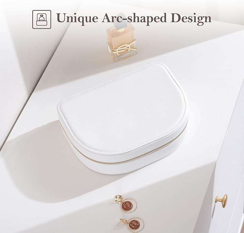 ProCase Travel Size Jewelry Box, Large Portable Seashell-Shaped Jewelry Case, 2 Layer Jewelry Organizer in PU Leather for Women -White - Image 6
