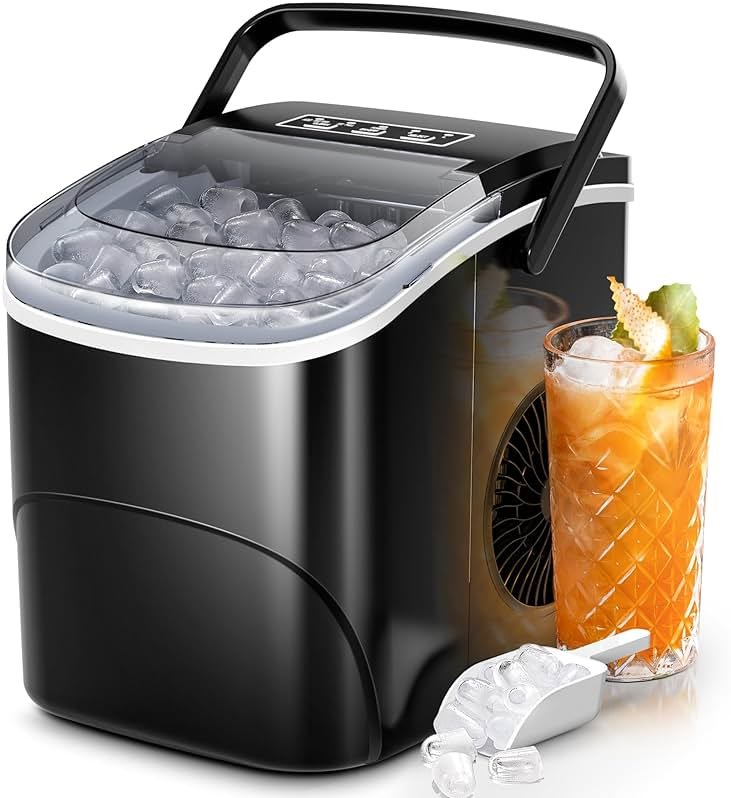 Electactic Ice Makers Countertop,26Lbs/24H,9 Cubes in 6 Mins,Portable Ice Maker Machine with Self-Cleaning,2 Sizes of Bullet Ice,Perfect for Home Kitchen(Black) - Product Image