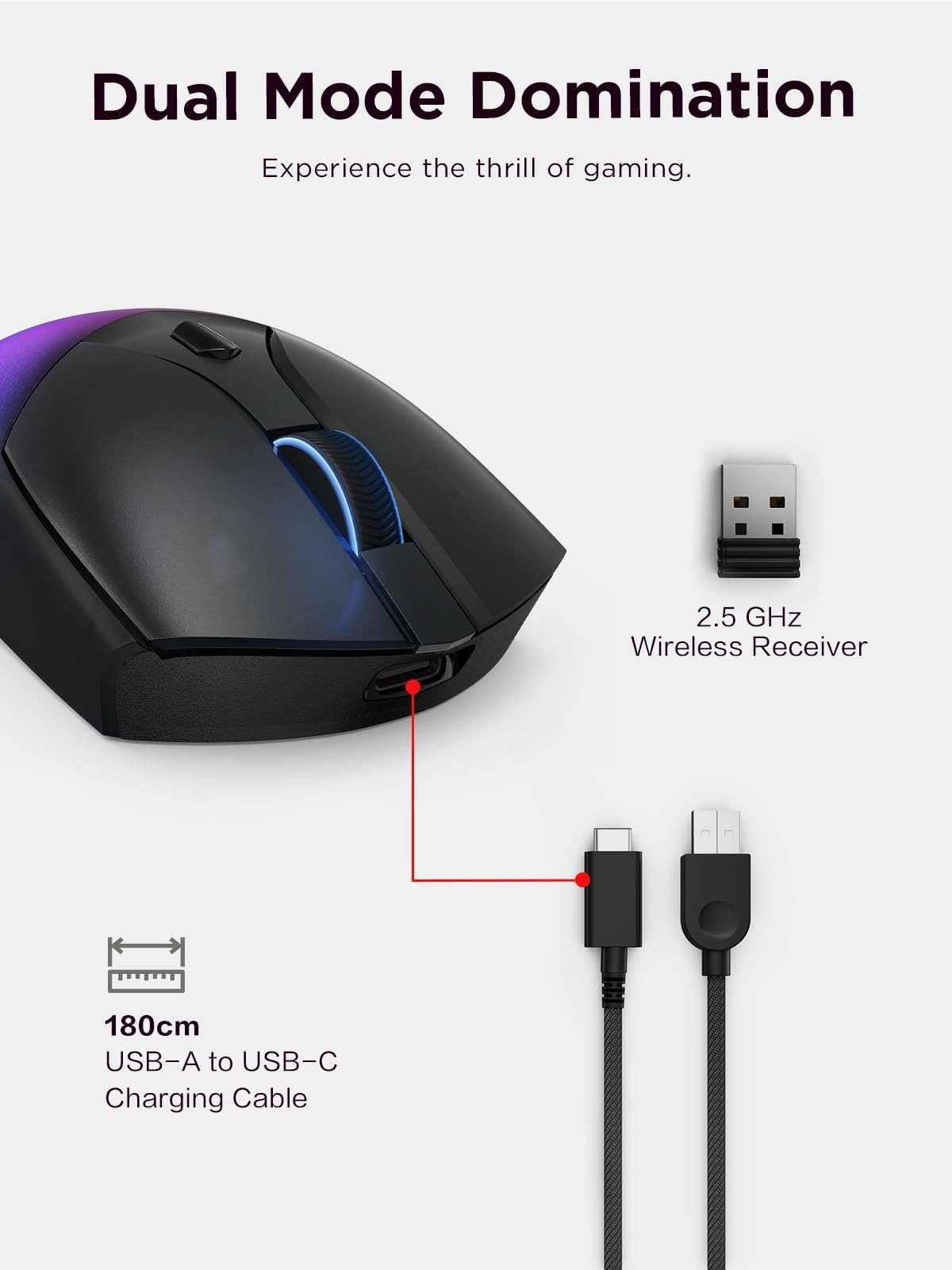 Lenovo Legion M410 Wireless RGB Gaming Mouse – 6 Button Palm Grip Mouse with 16,000 DPI, 53 Hour Rechargeable Battery, 2-Zone RGB Lighting, NVIDIA Reflex Compatible - Image 8