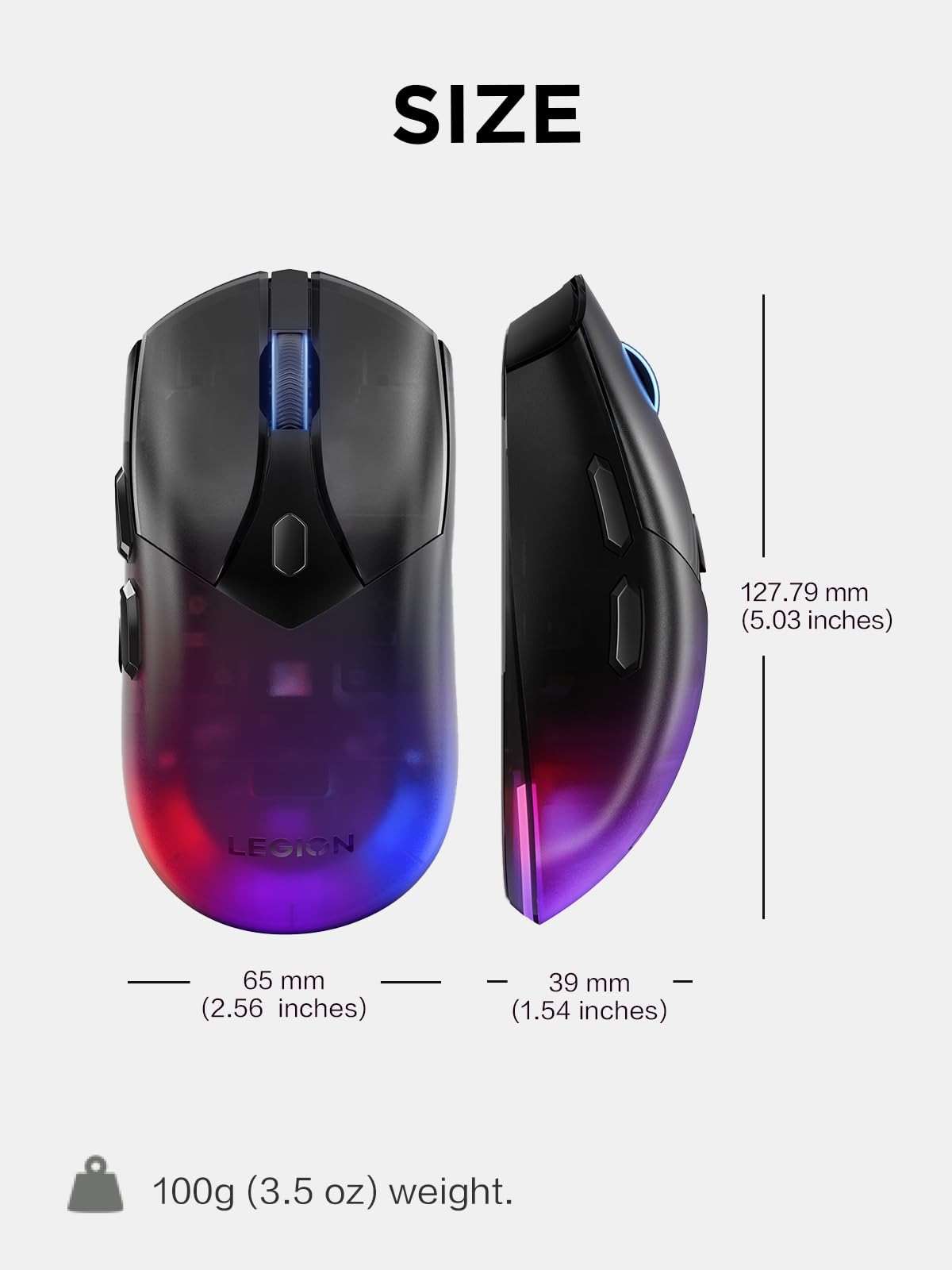 Lenovo Legion M410 Wireless RGB Gaming Mouse – 6 Button Palm Grip Mouse with 16,000 DPI, 53 Hour Rechargeable Battery, 2-Zone RGB Lighting, NVIDIA Reflex Compatible - Image 9