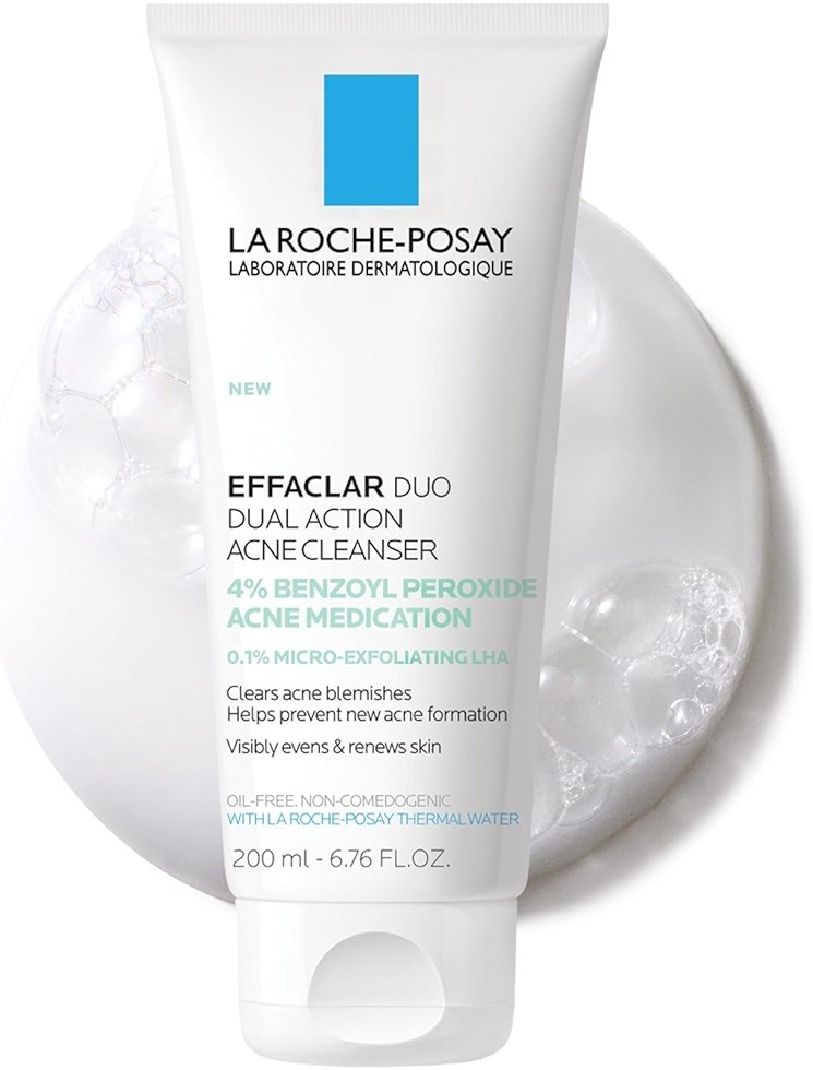 La Roche-Posay Effaclar Dual Acne Face Wash With 4% Benzoyl Peroxide & LHA Exfoliant, Acne Treatment Help Clear & Prevent Blemishes, Paraben Free & Oil Free Wash, 6.76 Fl Oz - Product Image
