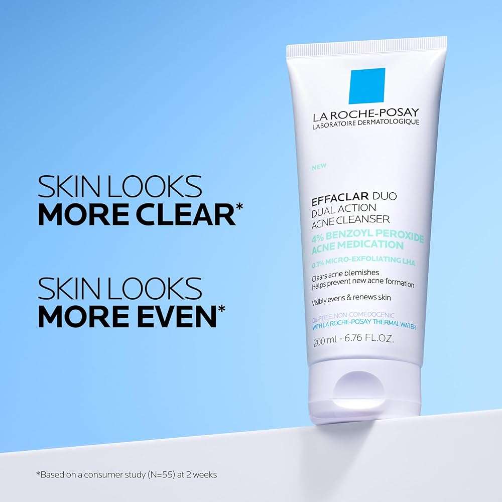 La Roche-Posay Effaclar Dual Acne Face Wash With 4% Benzoyl Peroxide & LHA Exfoliant, Acne Treatment Help Clear & Prevent Blemishes, Paraben Free & Oil Free Wash, 6.76 Fl Oz - Image 5