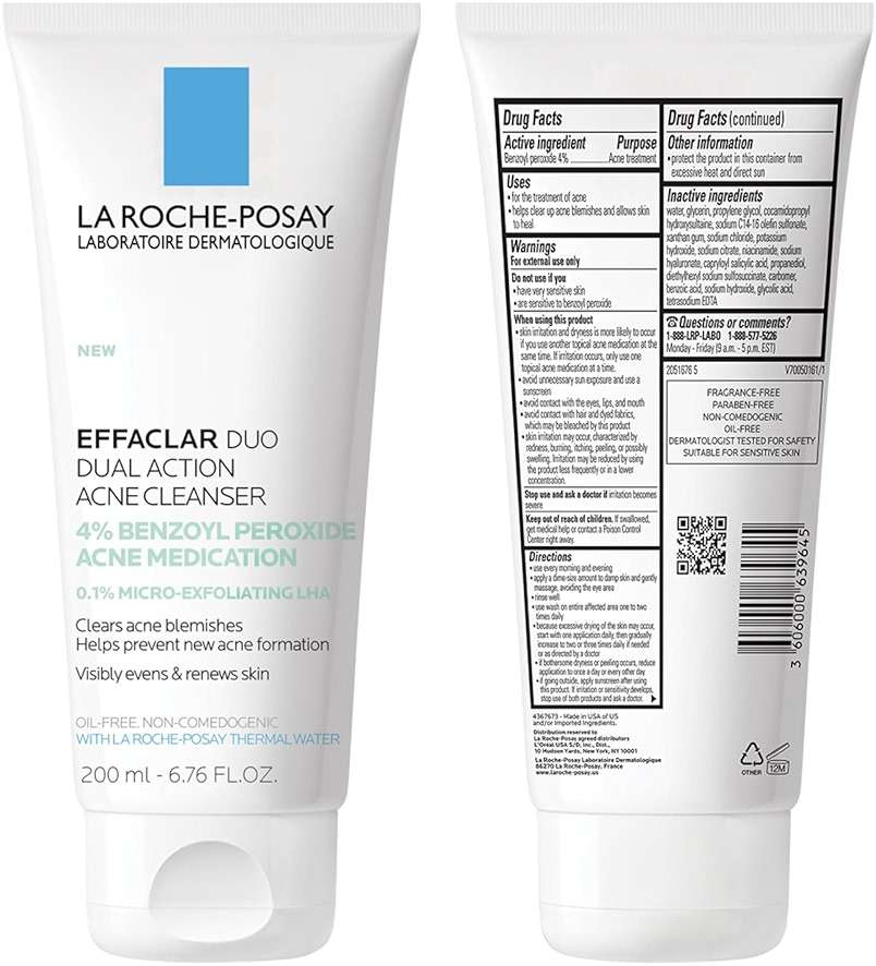 La Roche-Posay Effaclar Dual Acne Face Wash With 4% Benzoyl Peroxide & LHA Exfoliant, Acne Treatment Help Clear & Prevent Blemishes, Paraben Free & Oil Free Wash, 6.76 Fl Oz - Image 10