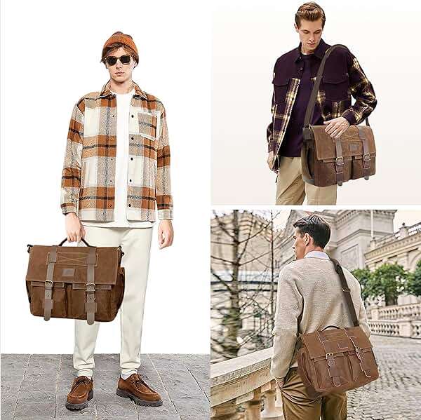 densata Messenger Bag for Men, 14-Inch Waterproof Laptop Bag, Waxed Canvas Satchel Bag for School, Vintage Rugged Shoulder Computer Bag, Crossbody Briefcase for Work Travel (Vintage Brown) - Image 2