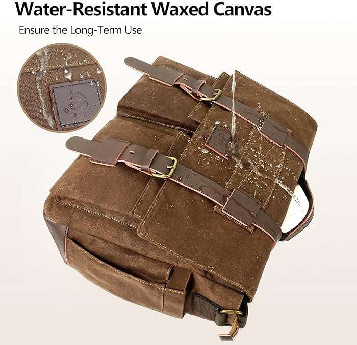densata Messenger Bag for Men, 14-Inch Waterproof Laptop Bag, Waxed Canvas Satchel Bag for School, Vintage Rugged Shoulder Computer Bag, Crossbody Briefcase for Work Travel (Vintage Brown) - Image 5