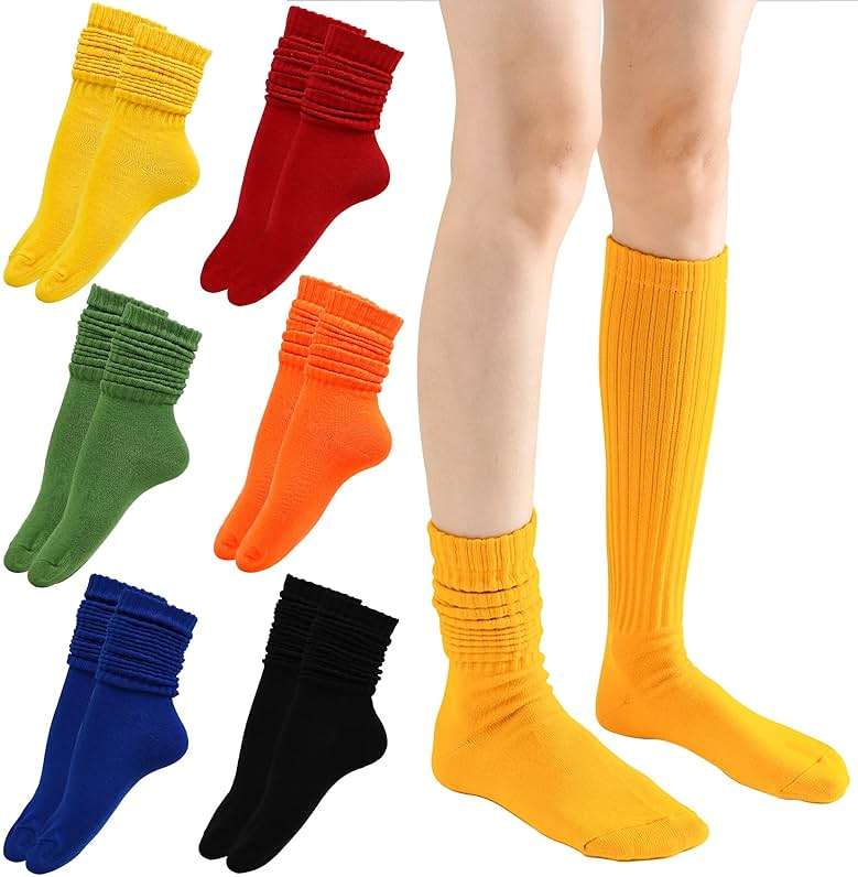 Heran 6 Pairs Slouch Socks for Woman, Colors Knee High Scrunch Socks for Women Girls Students, Mid-Calf Casual Stockings - Image 2
