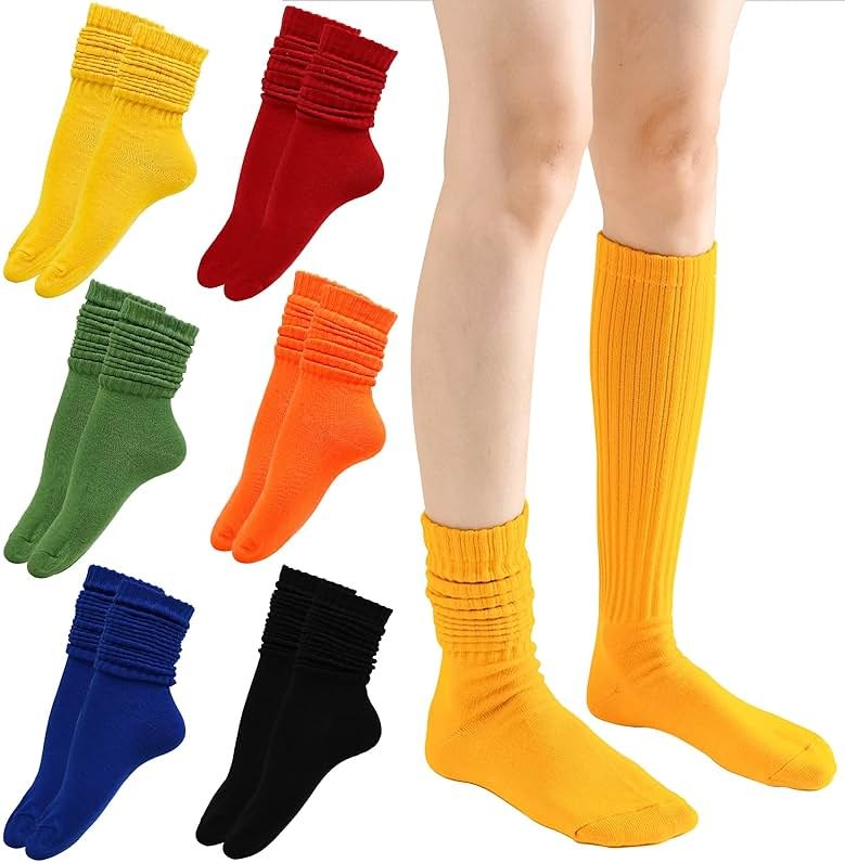 Heran 6 Pairs Slouch Socks for Woman, Colors Knee High Scrunch Socks for Women Girls Students, Mid-Calf Casual Stockings - Product Image