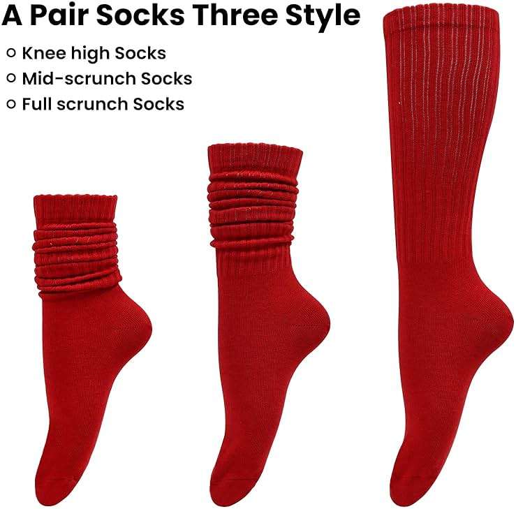Heran 6 Pairs Slouch Socks for Woman, Colors Knee High Scrunch Socks for Women Girls Students, Mid-Calf Casual Stockings - Image 3