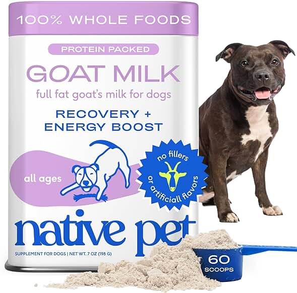Native Pet Goat Milk Powder - Dog Food Topper for Active Dogs - Post-Activity Recovery, Energy, Immune Support, Hydration & Bone Health - Whole Goat Milk with MCTs & Essential Minerals - 60 Scoops - Product Image