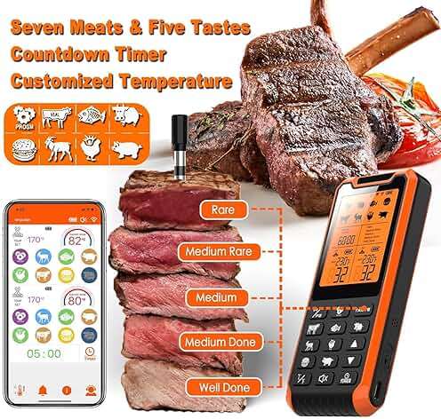 PRAVETTE Smart Bluetooth Meat Thermometer - Long Range Wireless Food Thermometer, Digital Meat Thermometer with Dual Probes for BBQ Grill, Oven, Smoker, Air Fryer - Image 4