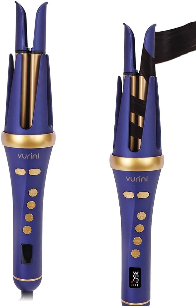 VURINI Automatic Curling Iron - 1.25" Rotating Curling Wand with 7 Temp. & 5 Timers Setting for Different Hair Types, Safe Auto Shut-Off, Easy to Use Hair Curler for Long Lasting Waves (Blue) - Product Image