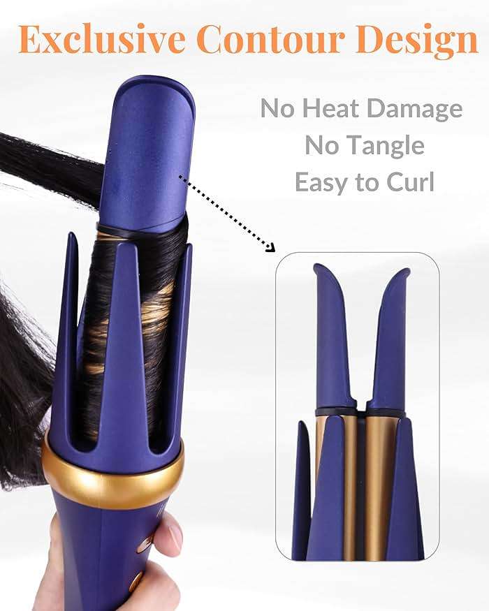 VURINI Automatic Curling Iron - 1.25" Rotating Curling Wand with 7 Temp. & 5 Timers Setting for Different Hair Types, Safe Auto Shut-Off, Easy to Use Hair Curler for Long Lasting Waves (Blue) - Image 3