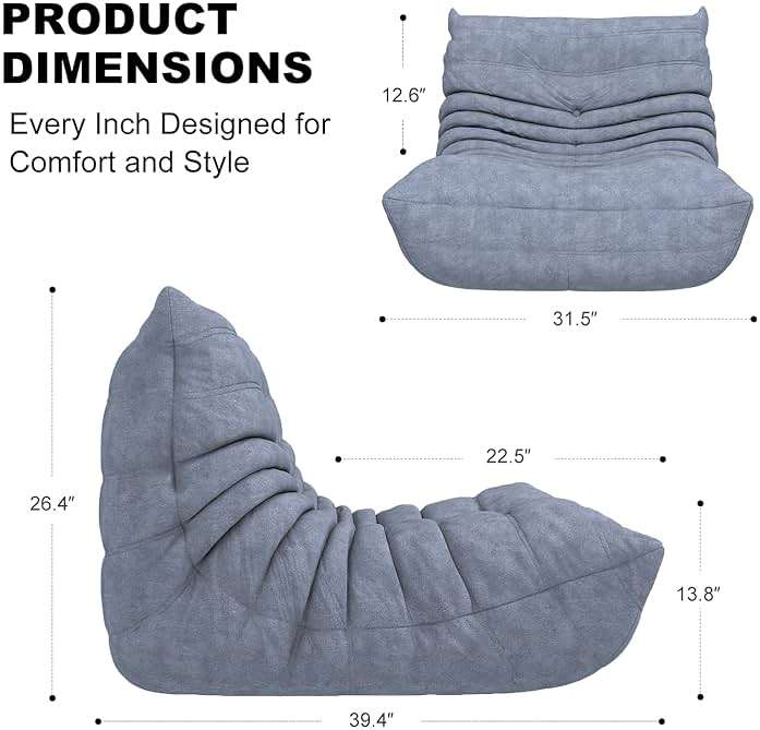 Snug Sofee Bean Bag Chairs for Adults, Bean Bag Sofa - Adult Size with Soft Waterproof Fabric for Living Room, Apartments, Reading Corner, Gaming, and Movie Venue (Gray) - Image 3