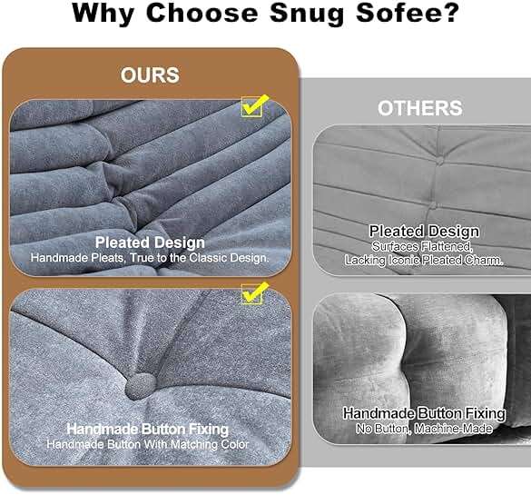 Snug Sofee Bean Bag Chairs for Adults, Bean Bag Sofa - Adult Size with Soft Waterproof Fabric for Living Room, Apartments, Reading Corner, Gaming, and Movie Venue (Gray) - Image 7