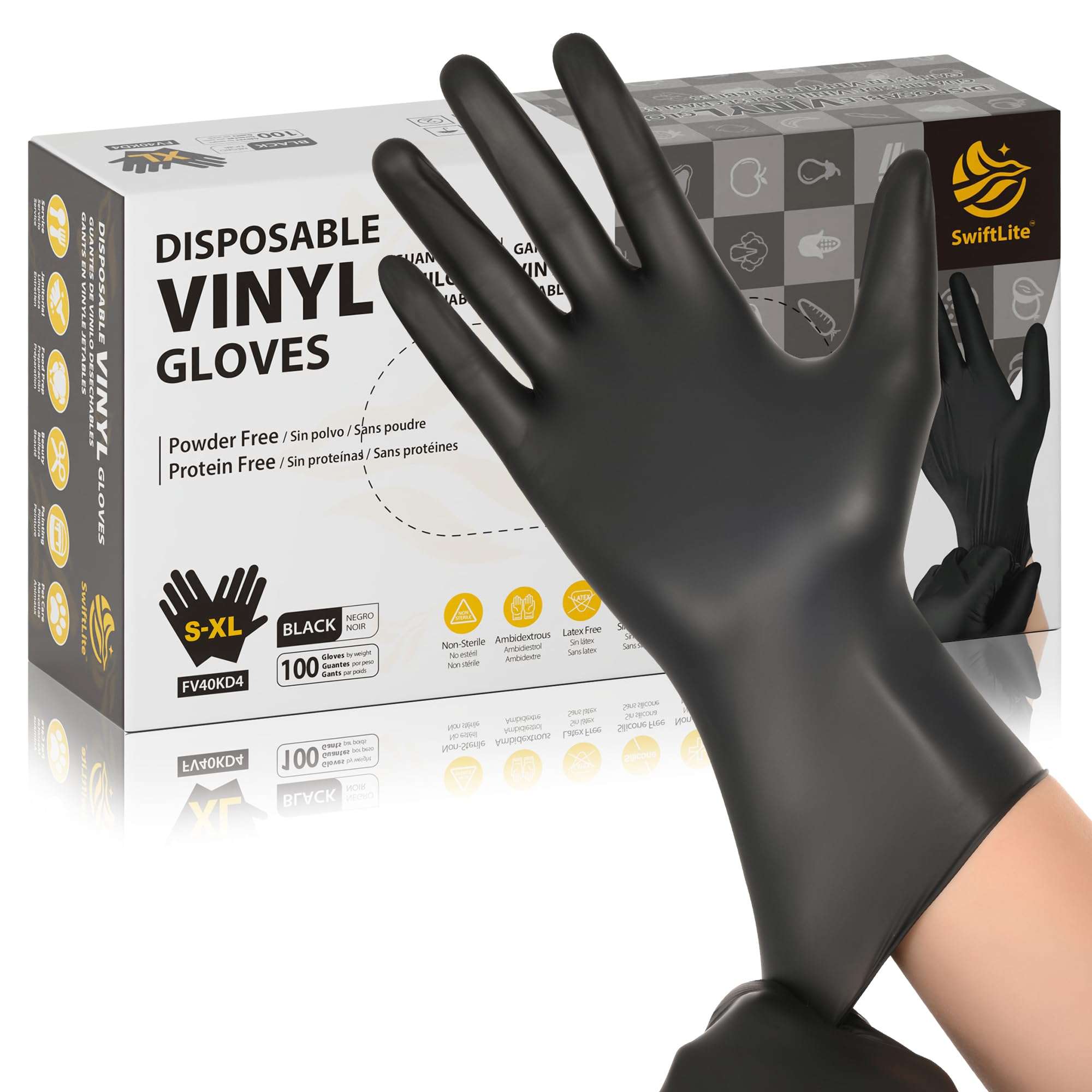 SWIFTLITE Black Vinyl Gloves, Food Grade Gloves Disposable Latex Free & Powder Free, Guantes for Cleaning Cooking Food Prep - Image 1