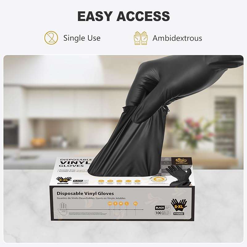 SWIFTLITE Black Vinyl Gloves, Food Grade Gloves Disposable Latex Free & Powder Free, Guantes for Cleaning Cooking Food Prep - Image 6
