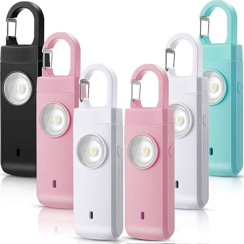 Tellegloww 6 Pcs Rechargeable Personal Safety Alarm for Women, 130db Personal Alarm Protection Keychains Loud Siren with LED Self Defense Keychain for Senior Mom Gift(White,Pink,Blue,Black,Snap) - Image 2
