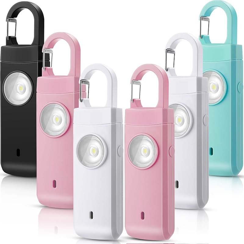 Tellegloww 6 Pcs Rechargeable Personal Safety Alarm for Women, 130db Personal Alarm Protection Keychains Loud Siren with LED Self Defense Keychain for Senior Mom Gift(White,Pink,Blue,Black,Snap) - Product Image