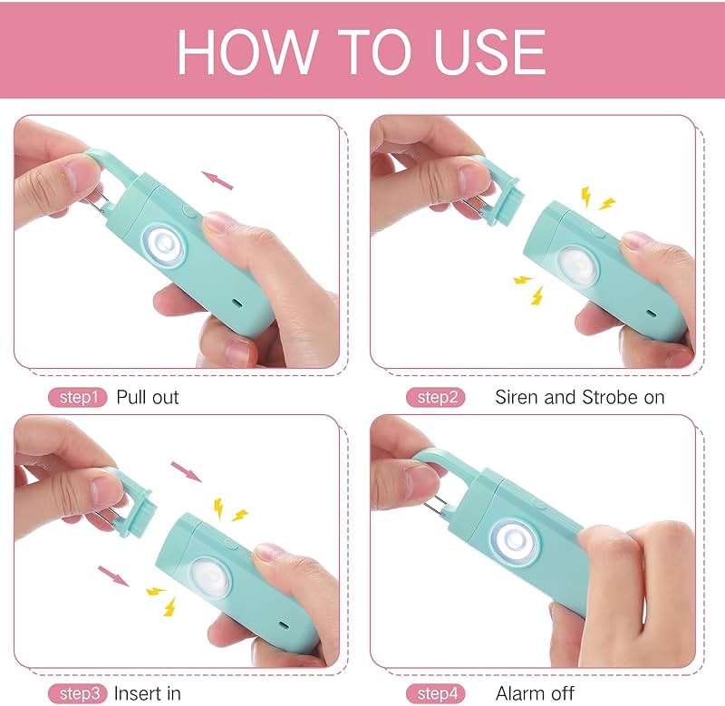 Tellegloww 6 Pcs Rechargeable Personal Safety Alarm for Women, 130db Personal Alarm Protection Keychains Loud Siren with LED Self Defense Keychain for Senior Mom Gift(White,Pink,Blue,Black,Snap) - Image 4