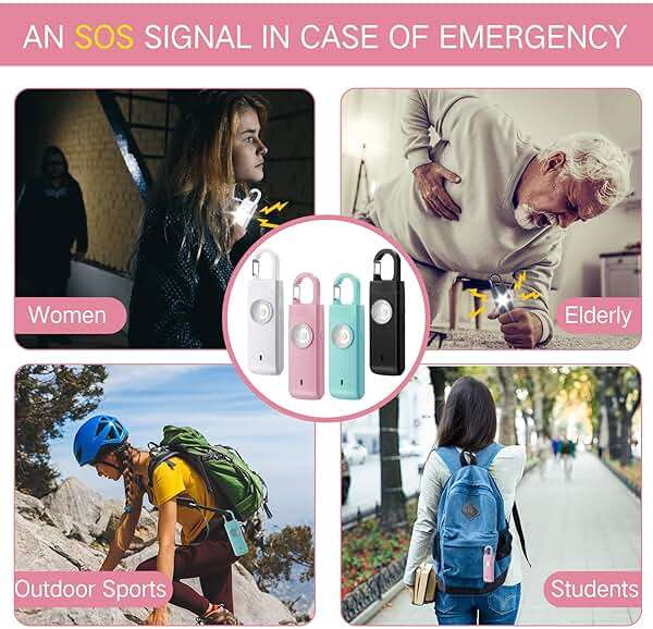 Tellegloww 6 Pcs Rechargeable Personal Safety Alarm for Women, 130db Personal Alarm Protection Keychains Loud Siren with LED Self Defense Keychain for Senior Mom Gift(White,Pink,Blue,Black,Snap) - Image 7