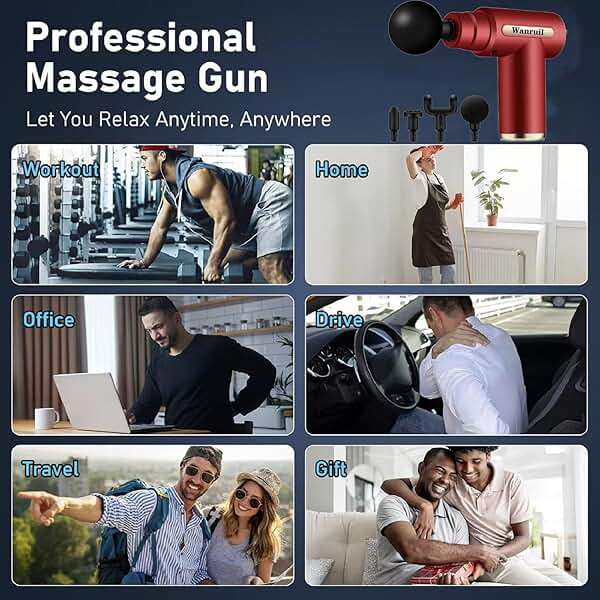 WANRUIL Massage Gun Upgrade Deep Tissue Muscle Massager for Pain Relief Percussion Massager with 4 Massage Heads & Silent Brushless Motor Portable Handheld Massager Best Gifts for Him Her - Image 3