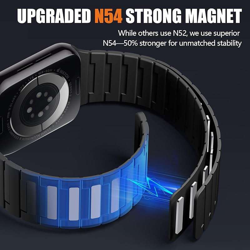 SNBLK Magnetic Watchband Compatible with Apple Watch for Men 44mm 45mm 46mm 49mm 42mm 41mm 40mm 38mm Women, Silicone Sport Strong Magnet Strap for iWatch Series 11 Ultra 3 Ultra 2 Se 10 9 8 7 6 5 4 1 - Image 2