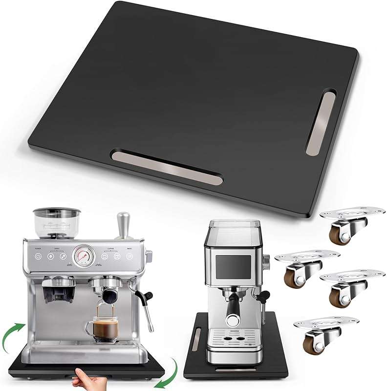 Joy&Grace Appliance Slider for Kitchen Appliances 360° Rolling Sliding Tray for Coffee Maker Countertop, Bamboo Coffee Pot Slider Rolling Tray with Universal Rollers (Black, Large 16"x13") - Image 1