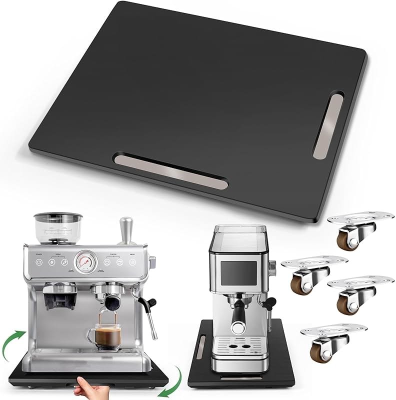Joy&Grace Appliance Slider for Kitchen Appliances 360° Rolling Sliding Tray for Coffee Maker Countertop, Bamboo Coffee Pot Slider Rolling Tray with Universal Rollers (Black, Large 16"x13") - Product Image