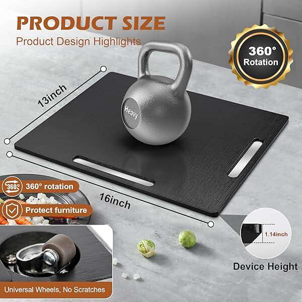Joy&Grace Appliance Slider for Kitchen Appliances 360° Rolling Sliding Tray for Coffee Maker Countertop, Bamboo Coffee Pot Slider Rolling Tray with Universal Rollers (Black, Large 16"x13") - Image 2