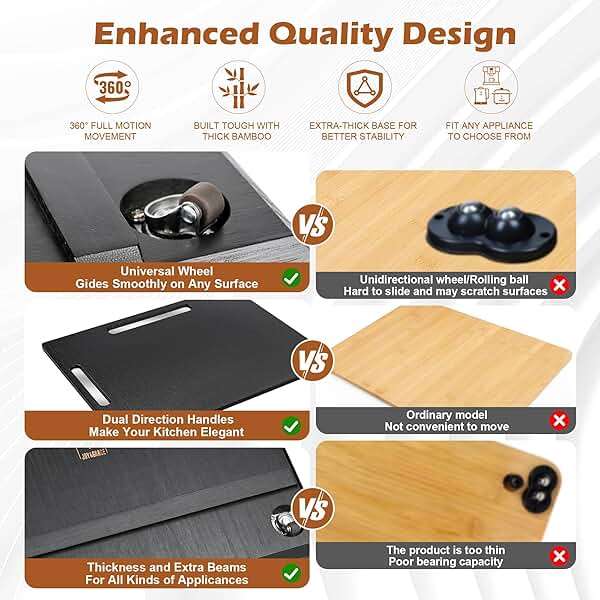 Joy&Grace Appliance Slider for Kitchen Appliances 360° Rolling Sliding Tray for Coffee Maker Countertop, Bamboo Coffee Pot Slider Rolling Tray with Universal Rollers (Black, Large 16"x13") - Image 7