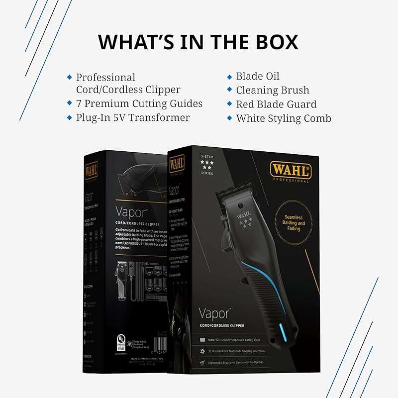 Wahl Professional 5-Star Vapor Clipper with F32 Fadeout Adjustable Balding Blade, Adaptable Speed Control, Cord/Cordless - Image 6