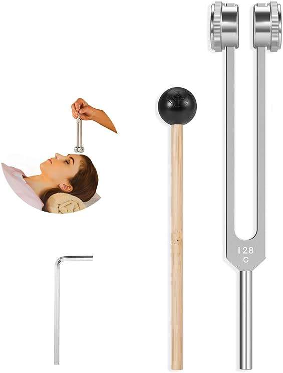 Tuning Fork 128hz with Reflex Hammer for Healing Chakra Set,Healing/Sound Therapy, Aluminum Alloy Sensory Tuning Fork Activator for Healing, Therapy Non Magnetic - Image 1